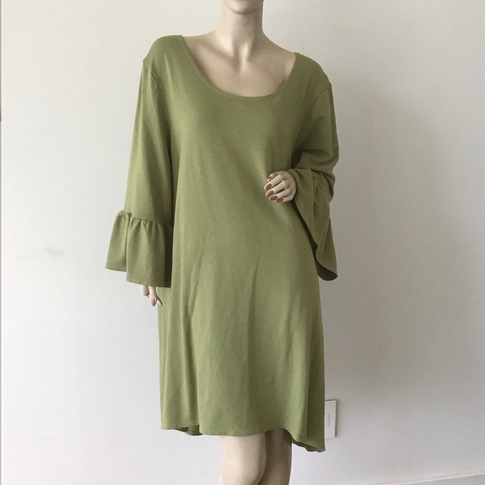 BRYN WALKER Phryne Hi Lo Tunic Dress Lime Green Bamboo French Terry XL Lagenlook
